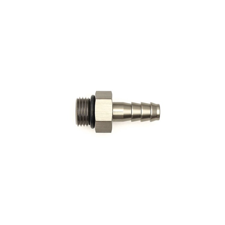 6020502 6AN ORB Male to 5/16 Inch Male Triple Barb Fitting (Incl O-Ring) Anodized DW Titanium