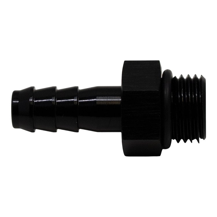 6020502B 6AN ORB Male to 5/16 Inch Male Triple Barb Fitting (Incl O-Ring) Anodized Matte Black