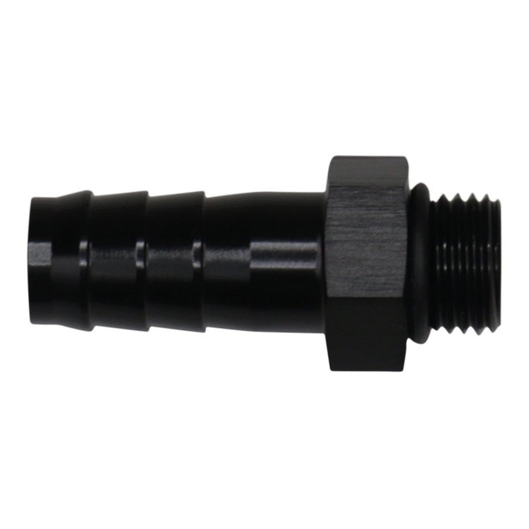 6020511B 6AN ORB Male to 1/2 Inch Male Triple Barb Fitting (Incl O-Ring) Anodized Matte Black