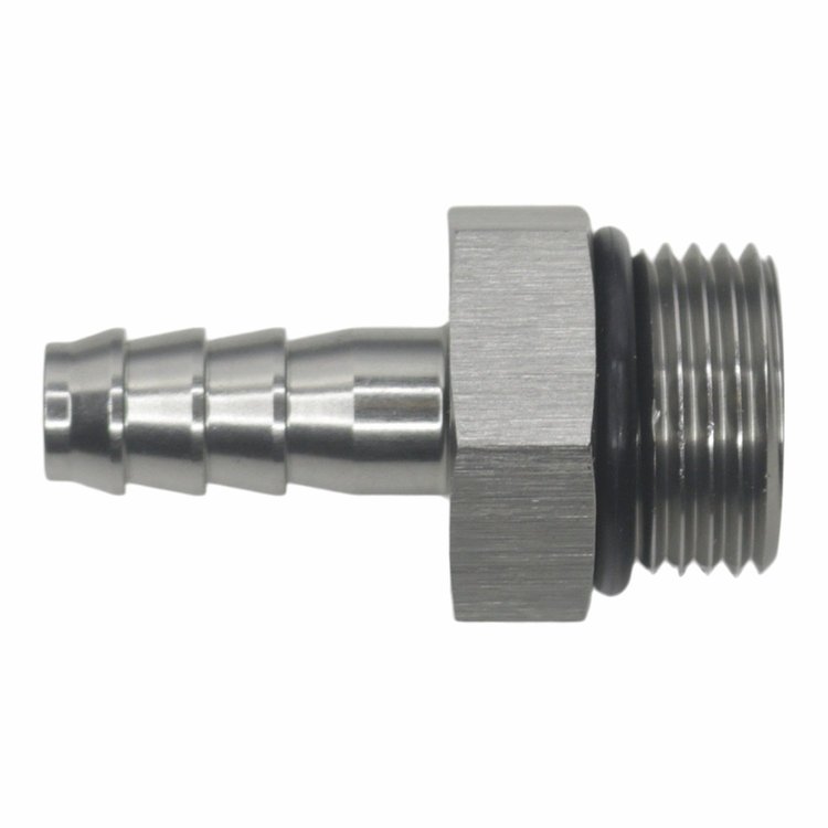 6020512 8AN ORB Male to 5/16 Inch Male Triple Barb Fitting (Incl O-Ring) Anodized DW Titanium