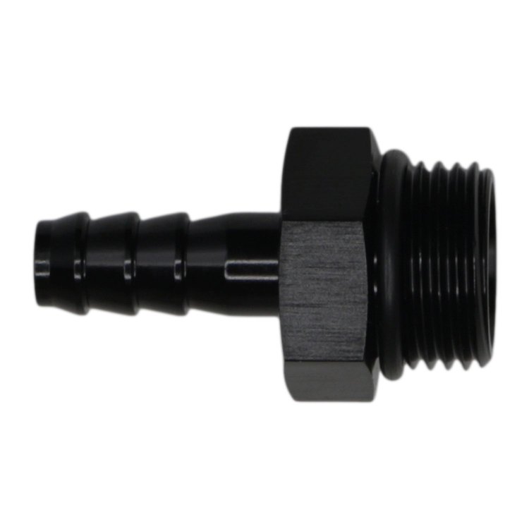 6020512B 8AN ORB Male to 5/16 Inch Male Triple Barb Fitting (Incl O-Ring) Anodized Matte Black