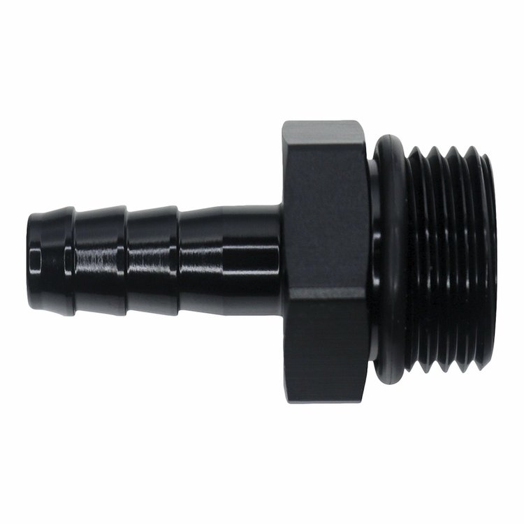 6020518B 10AN ORB Male to 1/2 Inch Male Triple Barb Fitting (Incl O-Ring) Anodized Matte Black