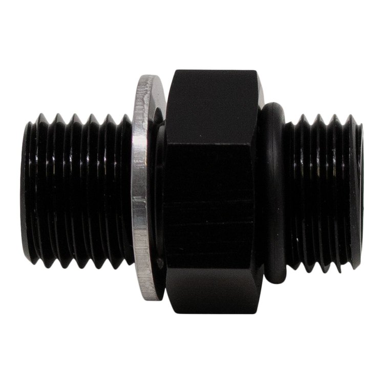 6020612B 8AN ORB Male to M18 X 1.5 Metric Male (Incl O-Ring and Crush Washer) Anodized Matte Black