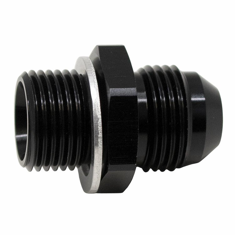 6020620B 8AN Male Flare to M18 X 1.5 Male Metric Adapter (Incl Crush Washer) Anodized Matte Black