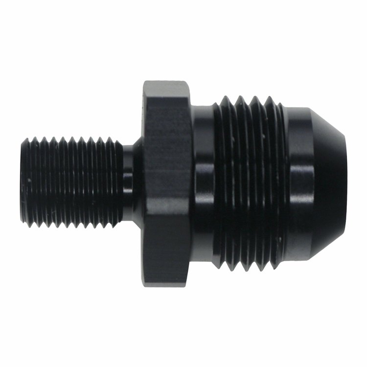 6020621B 8AN Male Flare to M10 X 1.0 Male Metric Anodized Matte Black