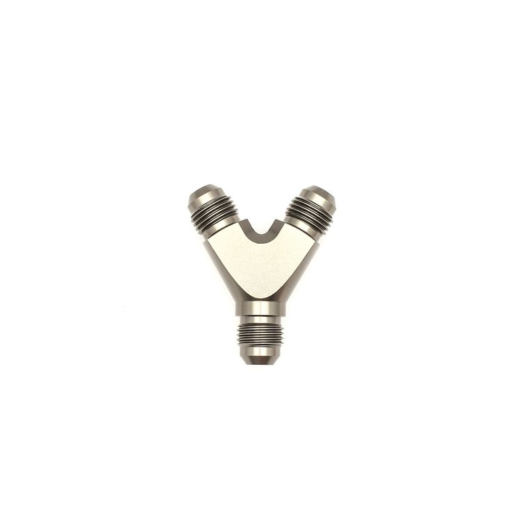 6020701 6AN Male Flare to 6AN Male Flare to 6AN Male Flare Y Block Fitting Anodized DW Titanium
