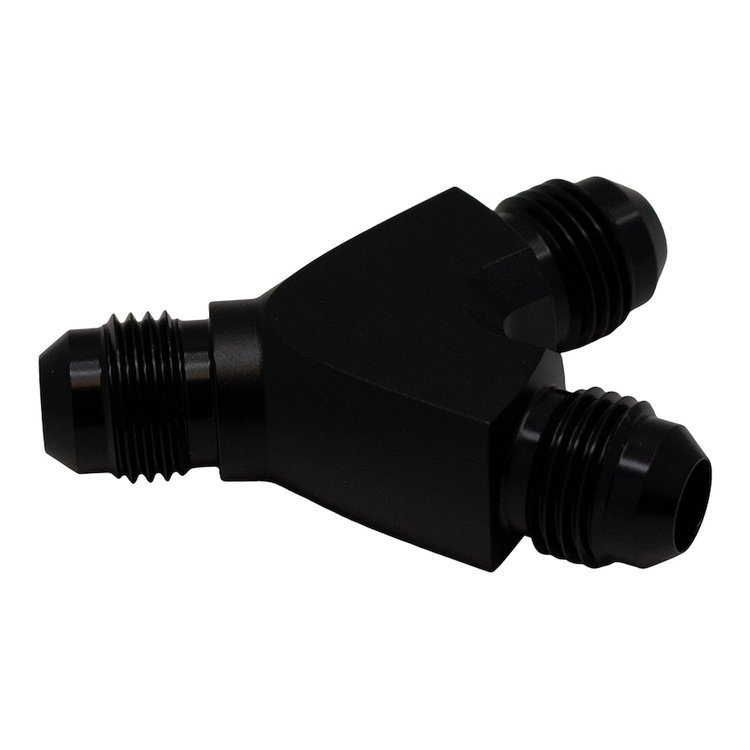 6020701B 6AN Male Flare to 6AN Male Flare to 6AN Male Flare Y Block Fitting Anodized Matte Black