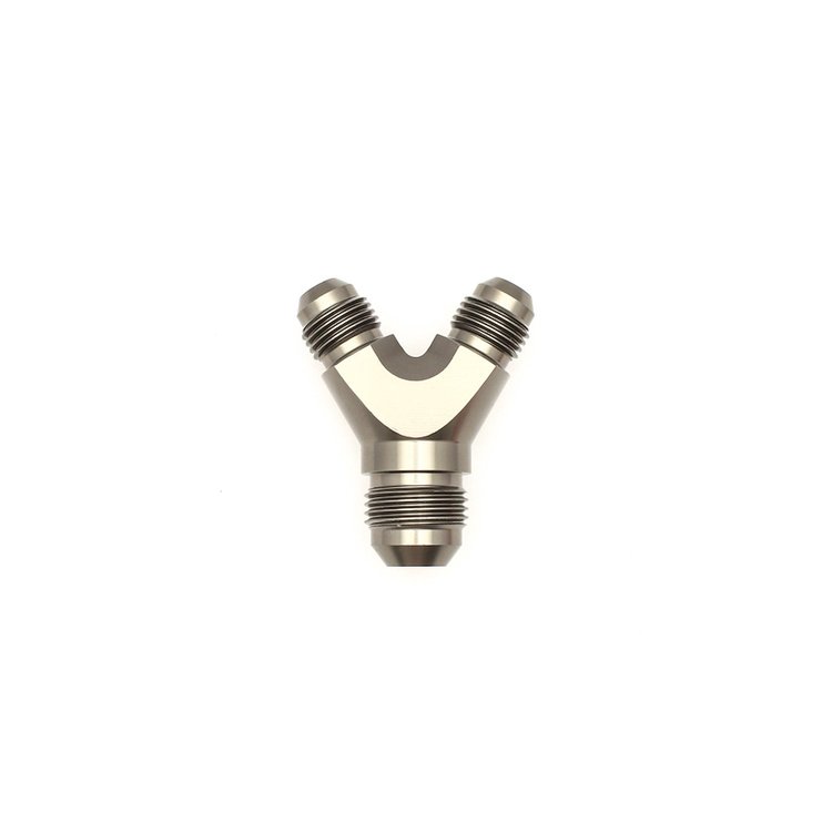 6020702 6AN Male Flare to 6AN Male Flare to 8AN Male Flare Y Block Fitting Anodized DW Titanium
