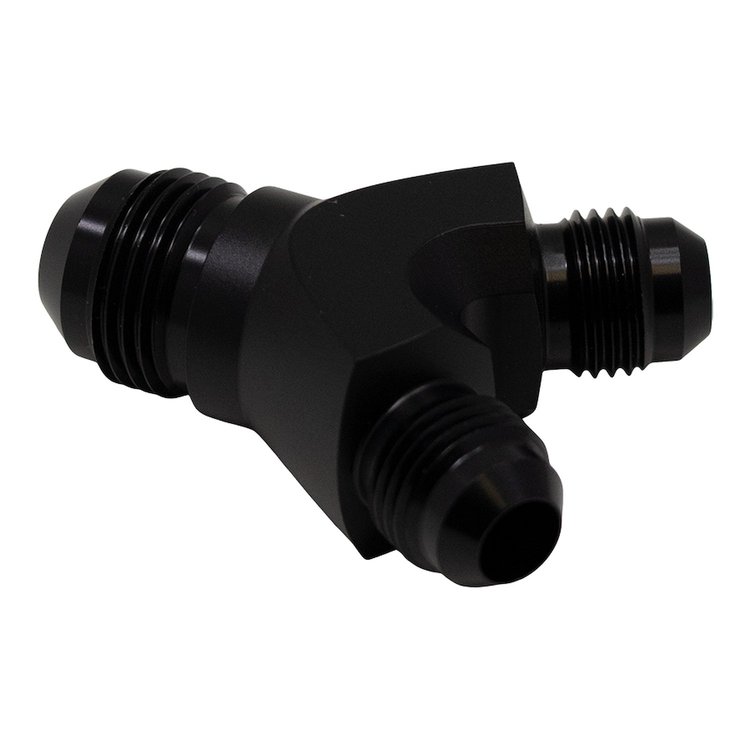 6020702B 6AN Male Flare to 6AN Male Flare to 8AN Male Flare Y Block Fitting Anodized Matte Black