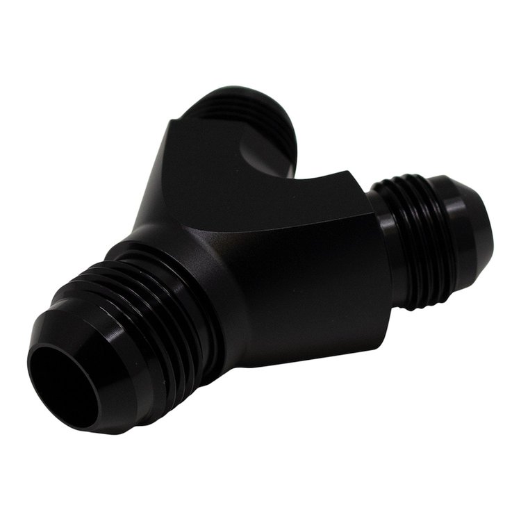 6020703B 8AN Male Flare to 8AN Male Flare to 10AN Male Flare Y Block Fitting Anodized Matte Black