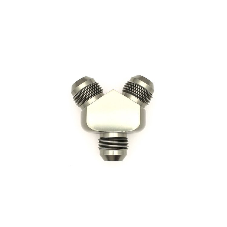 6020706 8AN Male Flare to 8AN Male Flare to 8AN Male Flare Y-Block Fitting Anodized DW Titanium