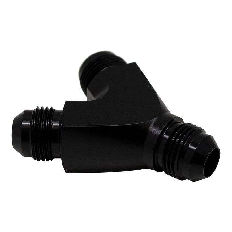 6020706B 8AN Male Flare to 8AN Male Flare to 8AN Male Flare Y-Block Fitting Anodized Matte Black