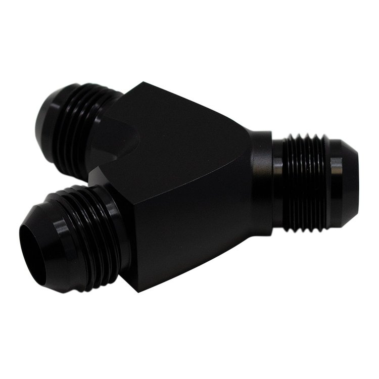 6020707B 10AN Male Flare to 10AN Male Flare to 10AN Male Flare Y-Block Fitting Anodized Matte Black