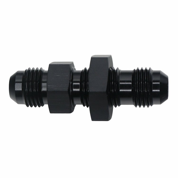 6020708B 6AN Male Flare to 6AN Male Flare Bulkhead Adapter (Incl Nut) Anodized Matte Black