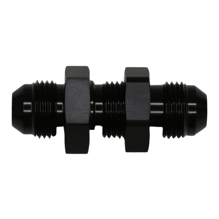 6020709B 8AN Male Flare to 8AN Male Flare Bulkhead Adapter (Incl Nut) Anodized Matte Black