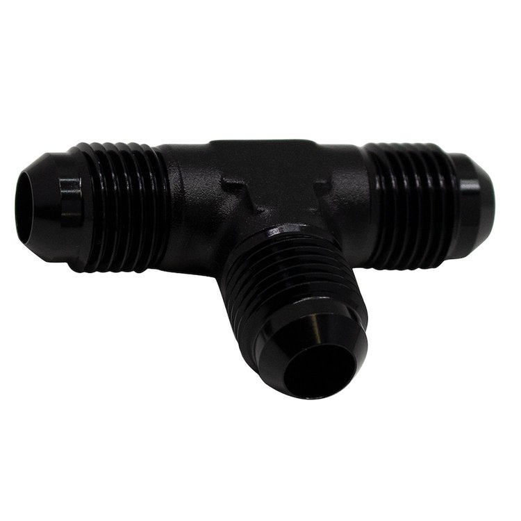 6020721B 6AN Male Flare to 6AN Male Flare to 6AN Male Flare Tee Fitting Anodized Matte Black