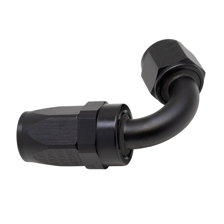 6020823B 8 AN Female Flare Swivel 120-Degree Hose End CPE Anodized Matte Black