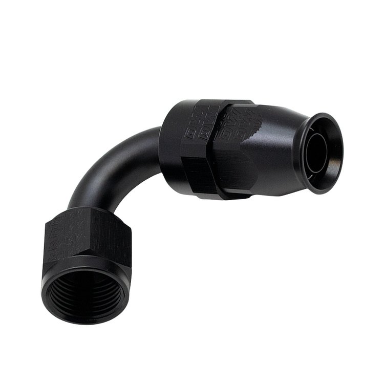 6020875B 8 AN Female Flare Swivel (Incl Ferule/Olive) 120-Degree Hose End PTFE Anodized Matte Black