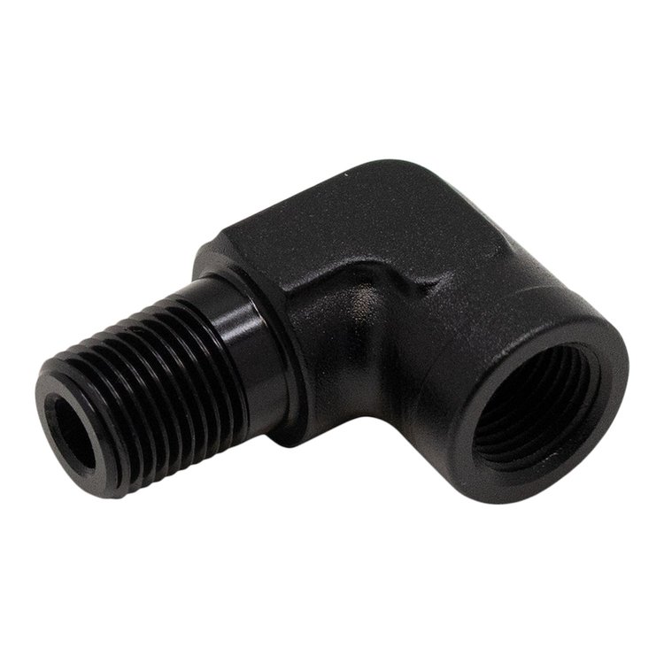 6020920B 90-Degree 1/8 Inch NPT Male to Female 1/8 Inch NPT Anodized Matte Black