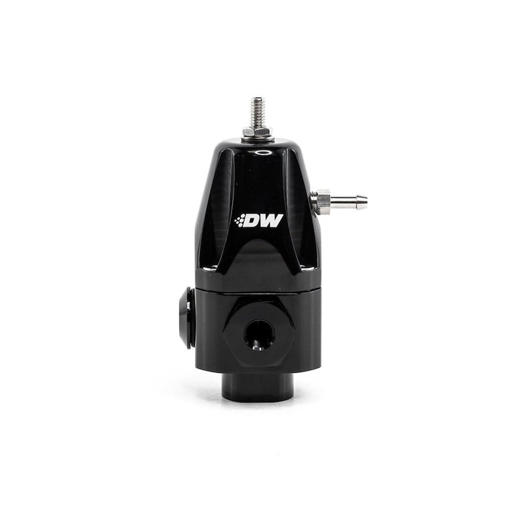 61000FRB DWR1000 adjustable fuel pressure regulator anodized black. Dual -8AN inlet and -6AN outlet. Universal fitment
