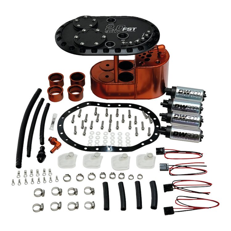 630120FST 2.0L Staged Fuel Cell Surge Tank with 4 DW300 Fuel Pumps Universal