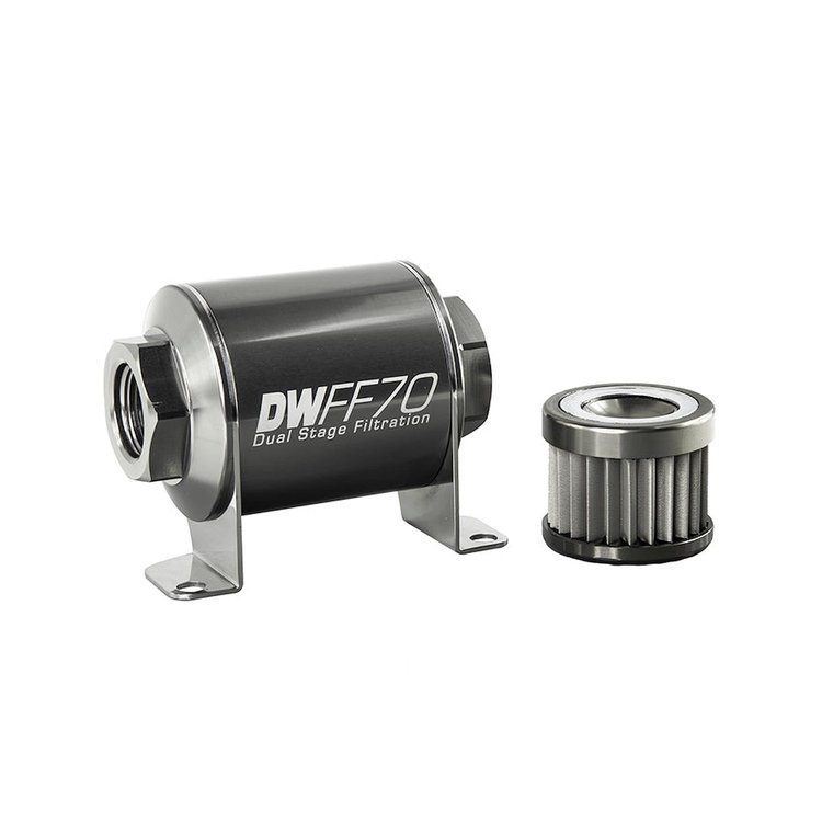 803070010K In-line fuel filter element and housing kit stainless steel 10 micron -10AN 70mm. Universal