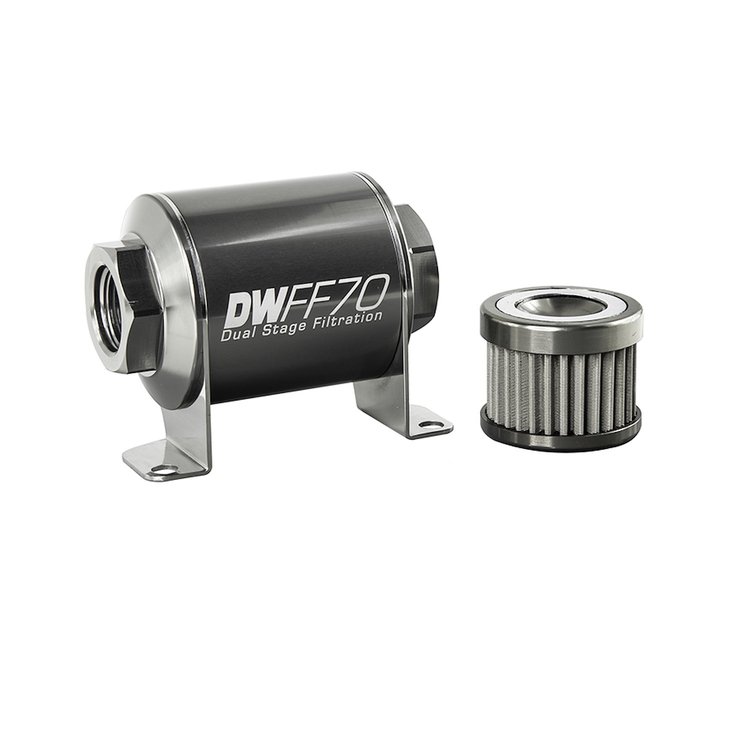 803070100K In-line fuel filter element and housing kit stainless steel 100 micron -10AN 70mm. Universal