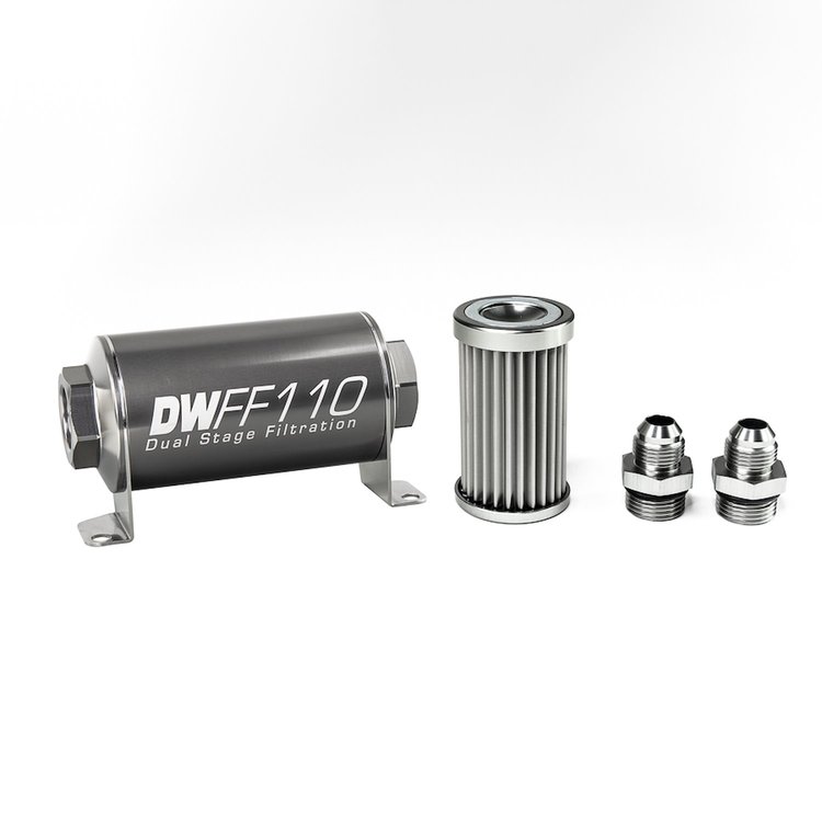 803110005K8 In-line fuel filter element and housing kit stainless steel 5 micron -8AN 110mm. Universal