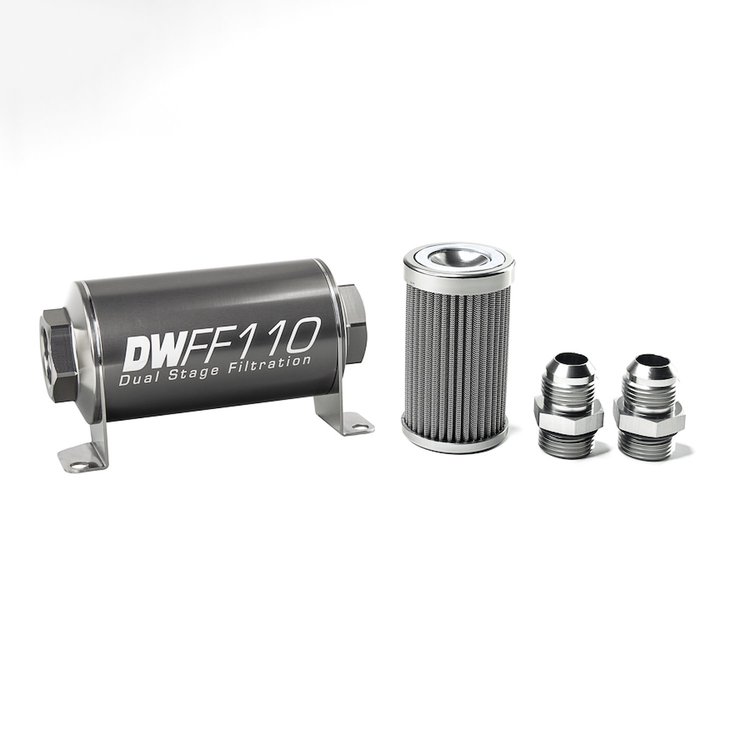 803110100K10 In-line fuel filter element and housing kit stainless steel 100 micron -10AN 110mm. Universal