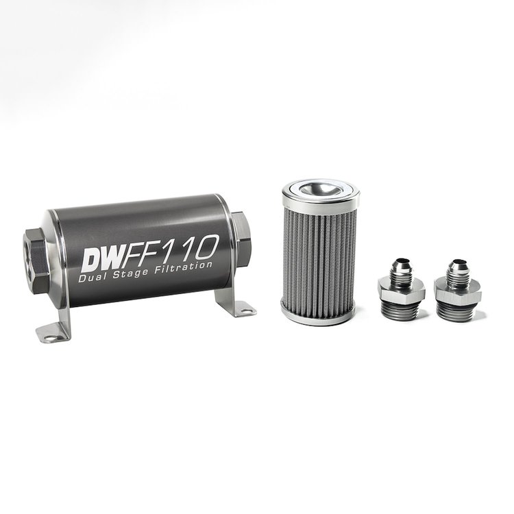 803110100K6 In-line fuel filter element and housing kit stainless steel 100 micron -6AN 110mm. Universal