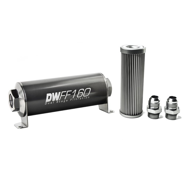 803160010K10 In-line fuel filter element and housing kit stainless steel 10 micron -10AN 160mm. Universal