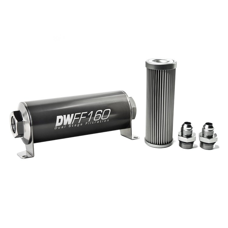 803160010K8 In-line fuel filter element and housing kit stainless steel 10 micron -8AN 160mm. Universal