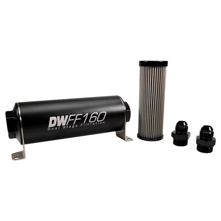 803160100K8 In-line fuel filter element and housing kit stainless steel 100 micron -8AN 160mm. Universal