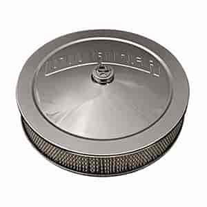 Lowrider Air Cleaner; Round; 14x3 in.; Carbs w/5 1/8 in. Neck; Chrome Plated Steel; Incl. High-Flow