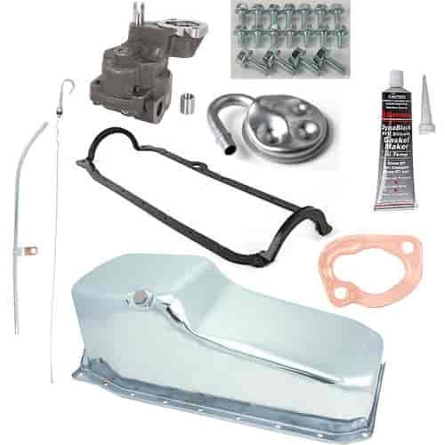 Chrome Oil Pan & Oil Pump Kit 1986-Up Small Block Chevy Includes: