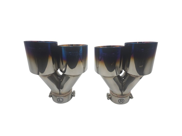 TY-AW4L-76BLU Twin 4 in. Round Angle Cut Exhaust Tip Burnt Blue [304 Stainless Steel]
