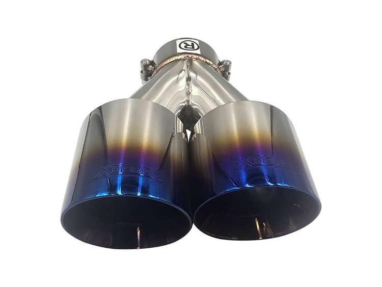 TY-AW4L-76(BLUE) Twin 4 in. Round Angle Cut Left Side Exhaust Tip Burnt Blue [304 Stainless Steel]