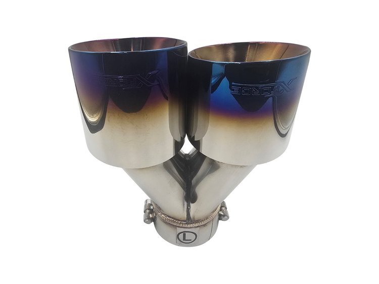 TY-AW4R-76(BLUE) Twin 4 in. Round Angle Cut Right Side Exhaust Tip Burnt Blue [304 Stainless Steel]