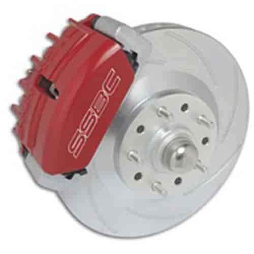 Tri-Power 3-Piston Drum To Disc Brake Conversion Kit Red Calipers Front w/13 in. Rotors Non-Power