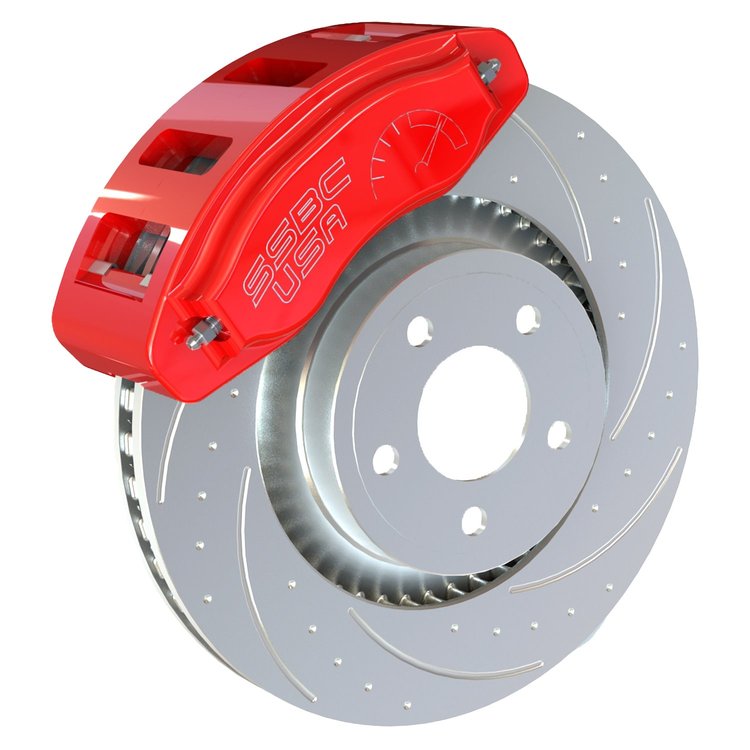 A551-20R-DS ​Front Redline 6-Piston Billet Aluminum Caliper Kit for 2015-2023 Mustang [Includes DS Rotors, Red]