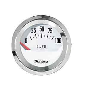 Electrical Oil Pressure Gauge 2" White Dial Face 60° dial sweep