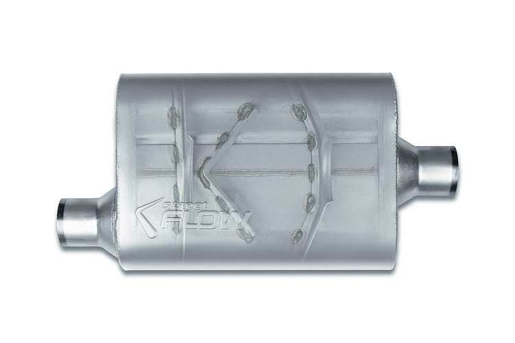 Street-Series Street Flow Muffler, 2-Chamber Inlet/Outlet: 2.250 in., Offset In/Center Out [Satin Finish]