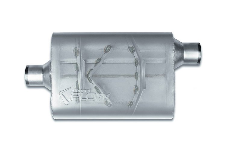 Street-Series Street Flow Muffler, 2-Chamber Inlet/Outlet: 2.250 in., Center In/Offset Out [Satin Finish]