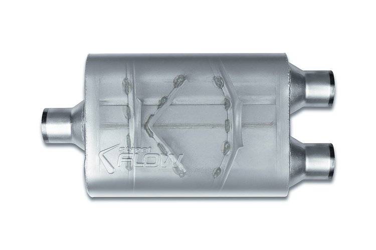 Street-Series Street Flow Muffler, 2-Chamber Inlet/Outlet: 2.250 in., Center In/Dual Out [Satin Finish]