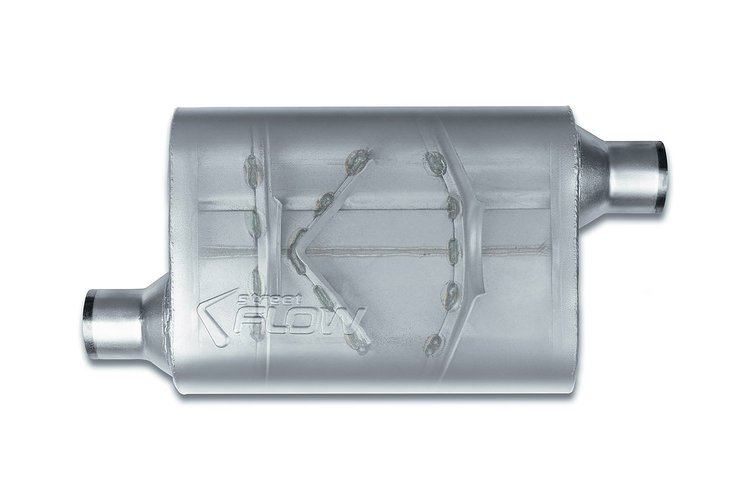Street-Series Street Flow Muffler, 2-Chamber Inlet/Outlet: 2.250 in., Offset In/Offset Out [Satin Finish]