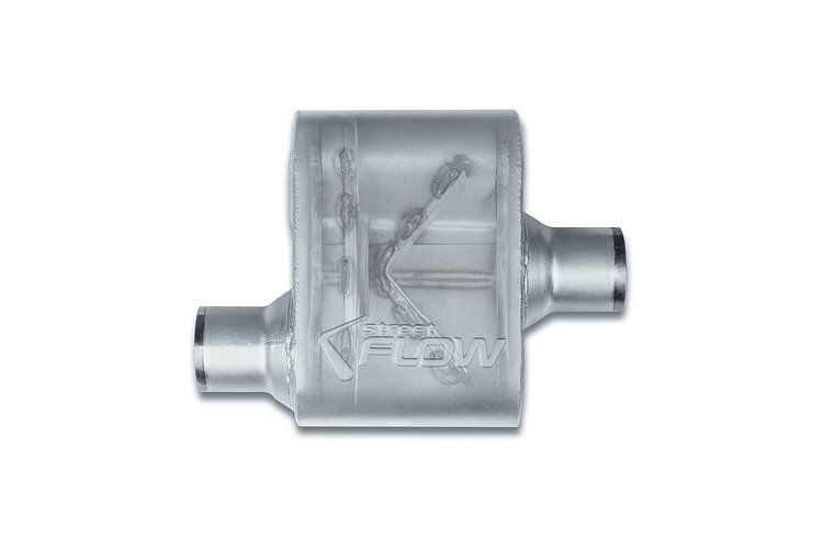 Street-Series Street Flow Muffler, 1-Chamber Inlet/Outlet: 2.500 in., Offset In/Center Out [Satin Finish]