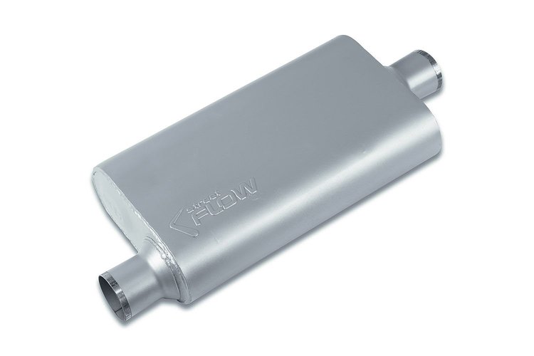 Street-Series Street Flow Muffler, 3-Chamber Inlet/Outlet: 2.500 in. Offset In/Center Out [Satin Finish]