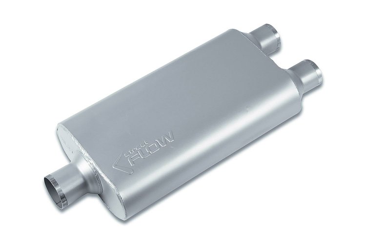 Street-Series Street Flow Muffler, 3-Chamber Inlet/Outlet: 2.500 in./2.250 in., Center In/Dual Out [Satin Finish]