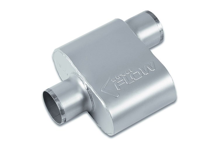 Street-Series Street Flow Muffler, 1-Chamber, Inlet/Outlet: 3 in., Center In/Offset Out [Satin Finish]