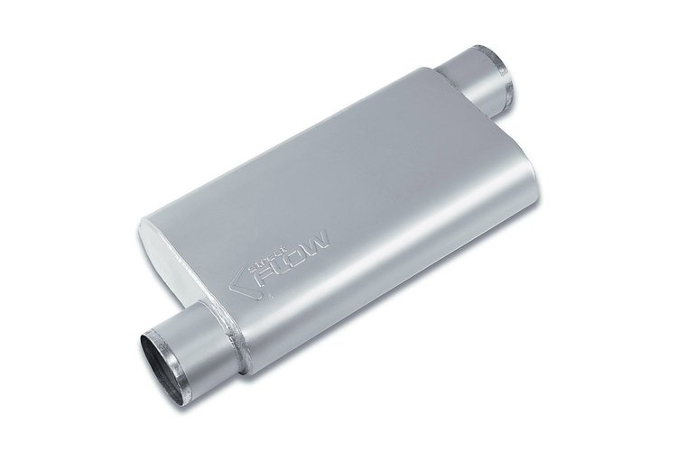Street-Series Street Flow Muffler, 3-Chamber, Inlet/Outlet: 3.500 in., Offset In/Offset Out [Satin Finish]